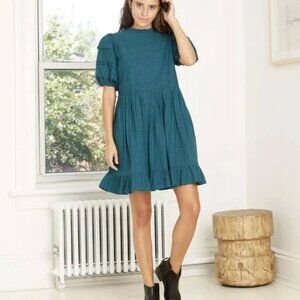Universal Thread Puffy Sleeve Cottagecore Babydoll  Coquette Teal Dress sz Small